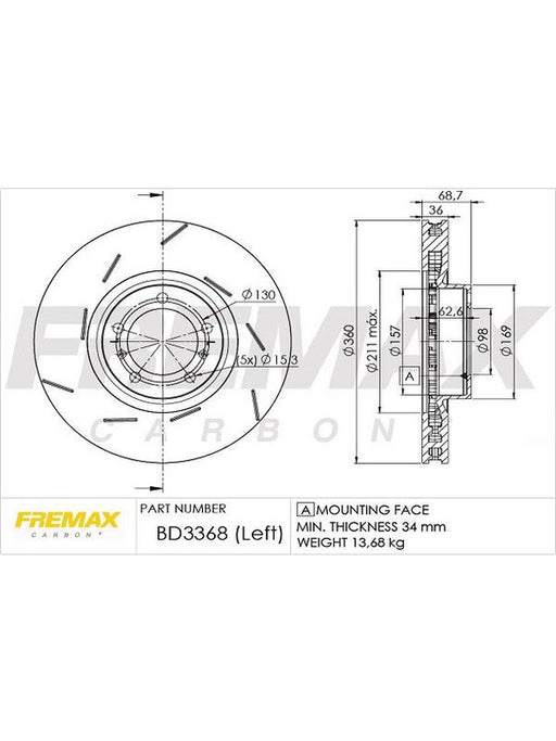 Fremax Brake Disc Front LH Porsche Pamamera, S, Gts BD-3368 Fremax - Micks Gone Bush