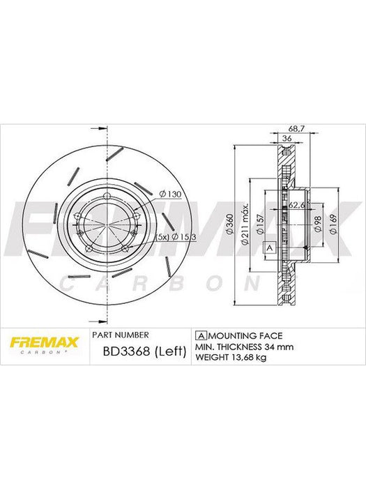 Fremax Brake Disc Front LH Porsche Pamamera, S, Gts BD-3368 Fremax - Micks Gone Bush