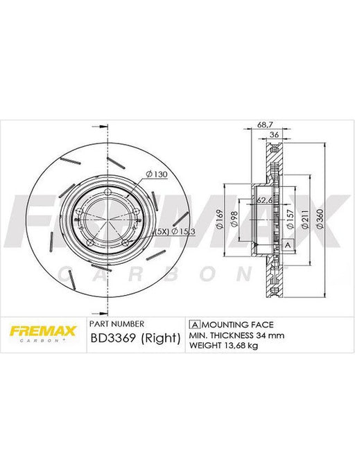 Fremax Brake Disc Front RH Porsche Panamera, S, Gts BD-3369 Fremax - Micks Gone Bush