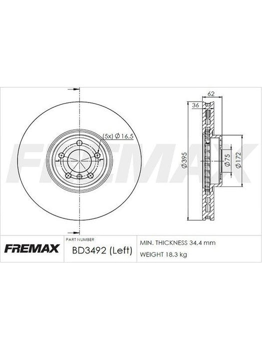 Fremax Brake Disc Front Lhs Bmw X5M E70 BD-3492 Fremax - Micks Gone Bush