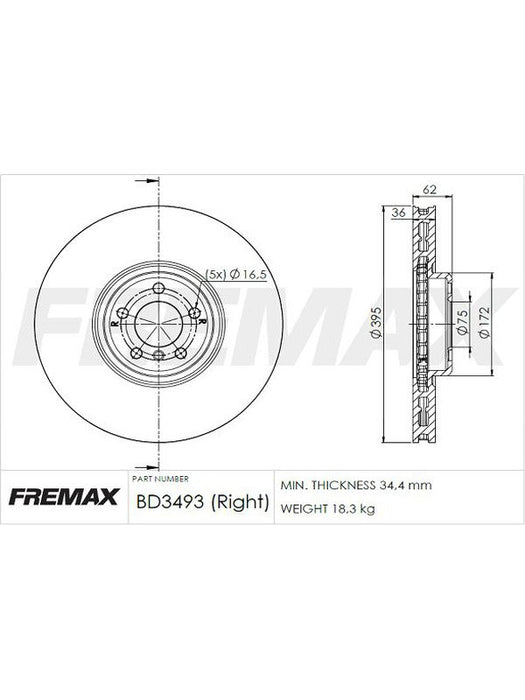 Fremax Brake Disc Front Rhs Bmw X5M E70 BD-3493 Fremax - Micks Gone Bush
