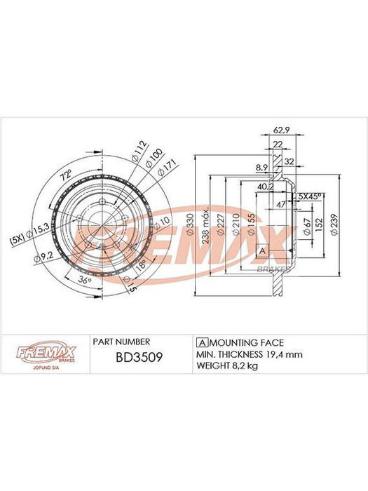 Fremax Brake Disc Rear Pair BD-3509 Fremax - Micks Gone Bush