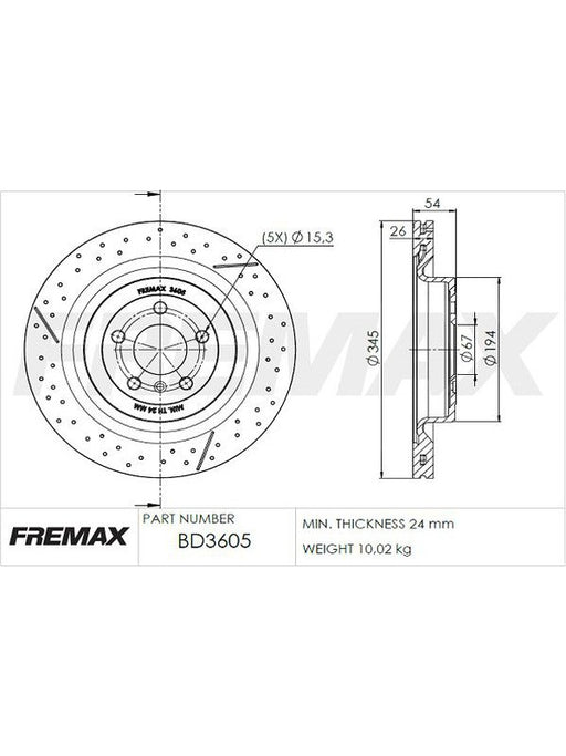 Fremax Brake Disc Rear Each Mercedes W164 Gl63 Amg BD-3605 Fremax - Micks Gone Bush