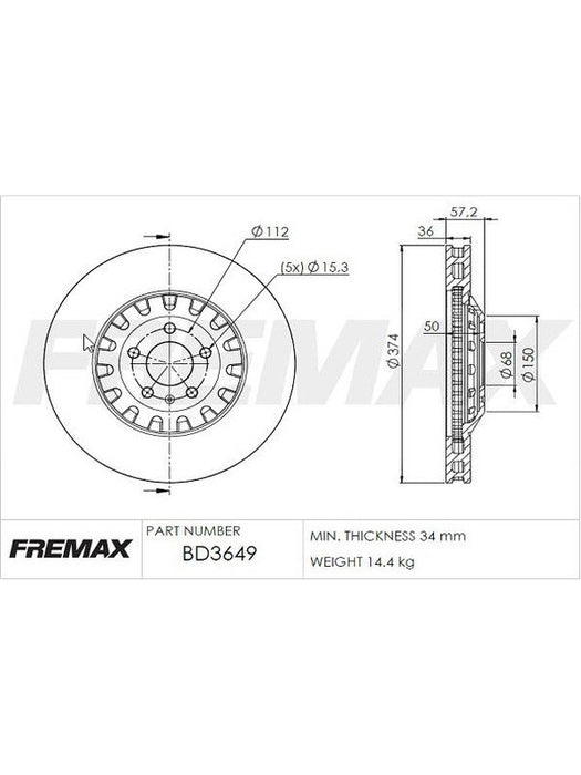 Fremax Brake Disc Front Each Audi Q7 (4M) 3.0Tdi 08/2015-On BD-3649 Fremax - Micks Gone Bush
