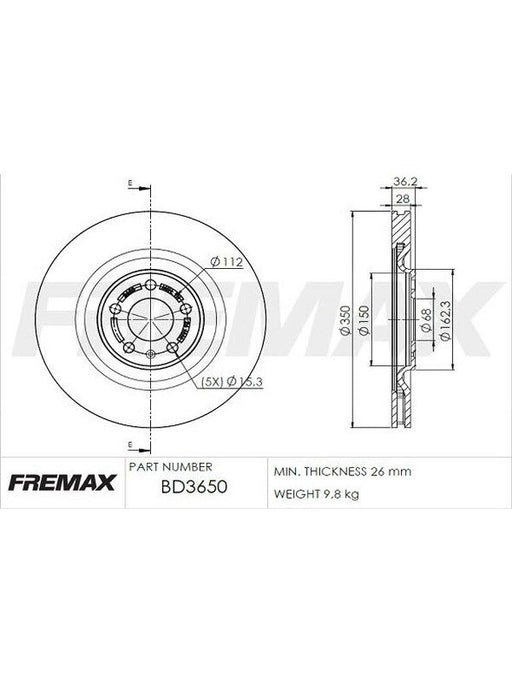 Fremax Brake Disc Rear Each Audi Q7 (4M) 3.0Tdi 08/2015-On BD-3650 Fremax - Micks Gone Bush