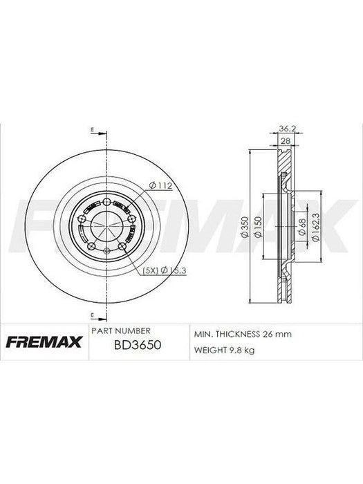 Fremax Brake Disc Rear Each Audi Q7 (4M) 3.0Tdi 08/2015-On BD-3650 Fremax - Micks Gone Bush