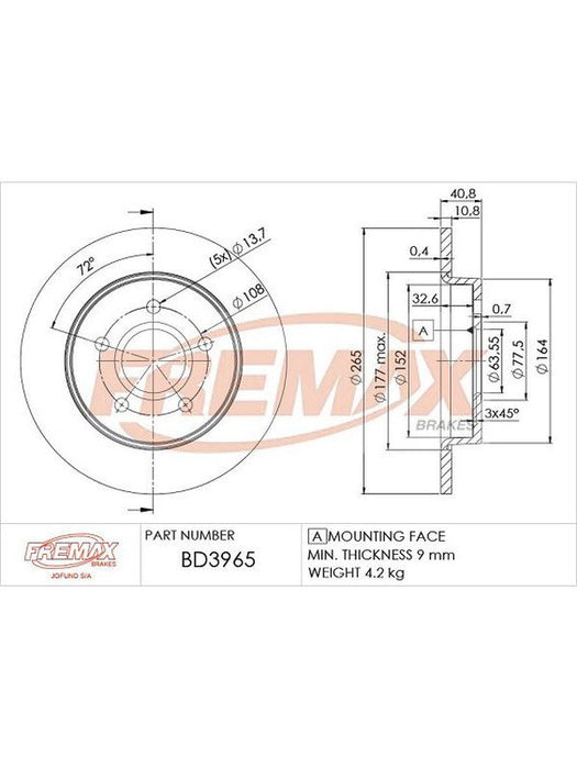 Fremax Brake Disc Rear Pair BD-3965 Fremax - Micks Gone Bush