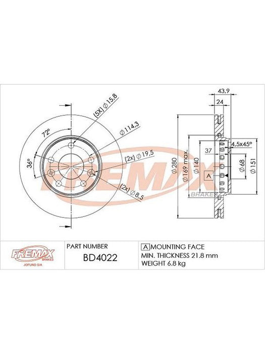 Fremax Brake Rotor Vented Pair Front BD-4022 Fremax - Micks Gone Bush