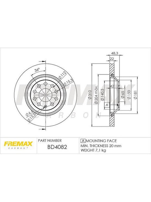 Fremax Brake Disc Rear Pair Golf Mk5 R32 R36 Passat BD-4082 Fremax - Micks Gone Bush