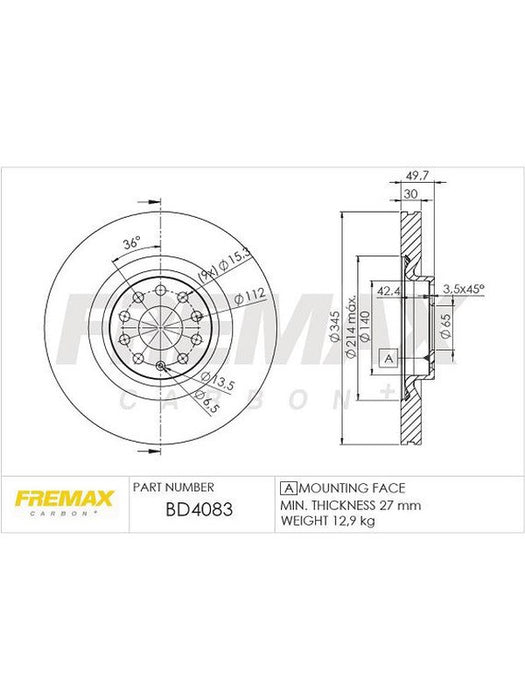 Fremax Brake Disc Front Each Golf Mk5 R32 BD-4083 Fremax - Micks Gone Bush