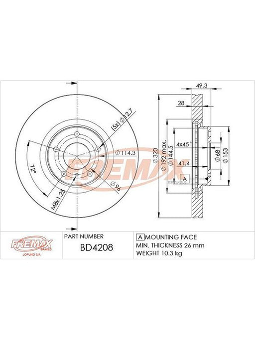 Fremax Brake Disc Front Each BD-4208 Fremax - Micks Gone Bush