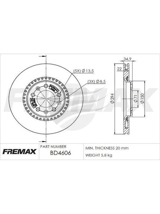 Fremax Brake Rotor (Pair) Rear For Peugeot Expert 294mm BD-4606 Fremax - Micks Gone Bush