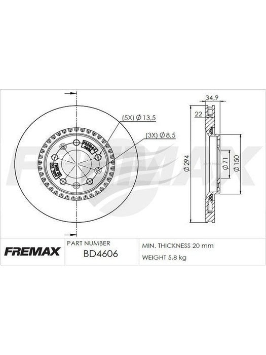 Fremax Brake Rotor (Pair) Rear For Peugeot Expert 294mm BD-4606 Fremax - Micks Gone Bush