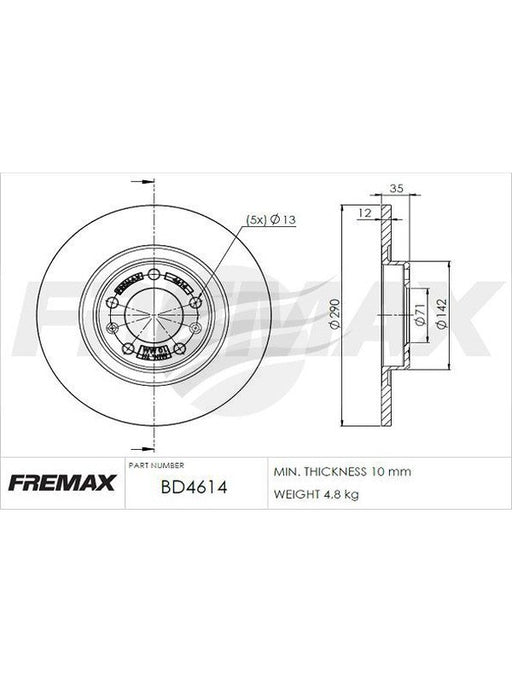 Fremax Brake Rotor (Pair) Rear For Peugeot Expert 290mm BD-4614 Fremax - Micks Gone Bush