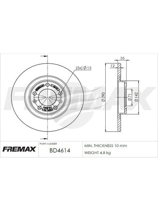 Fremax Brake Rotor (Pair) Rear For Peugeot Expert 290mm BD-4614 Fremax - Micks Gone Bush