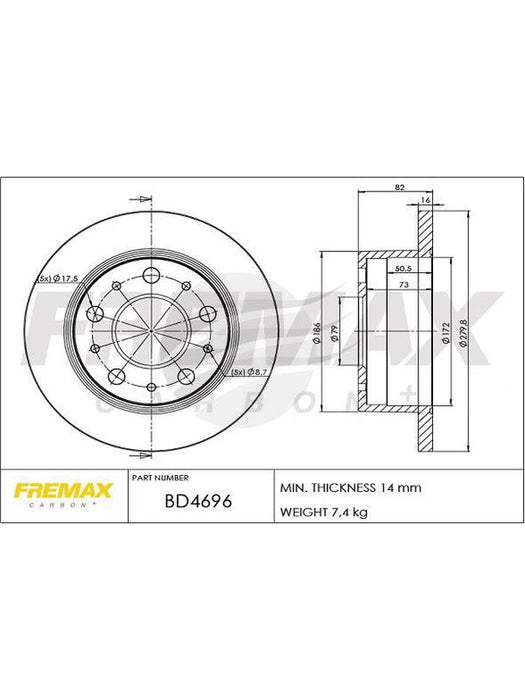 Fremax Brake Rotor Solid Each Rear BD-4696 Fremax - Micks Gone Bush