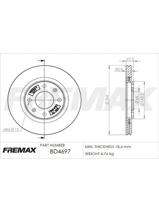 Fremax Brake Disc Front Pair BD-4697 Fremax - Micks Gone Bush