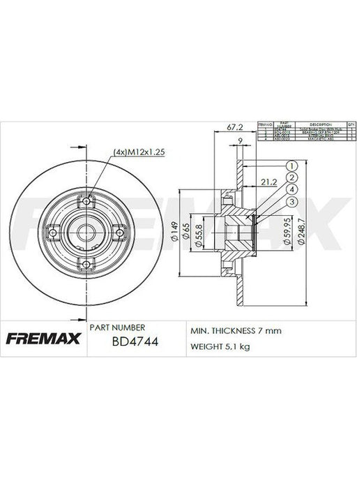 Fremax Brake Disc Rear Each BD-4744 Fremax - Micks Gone Bush