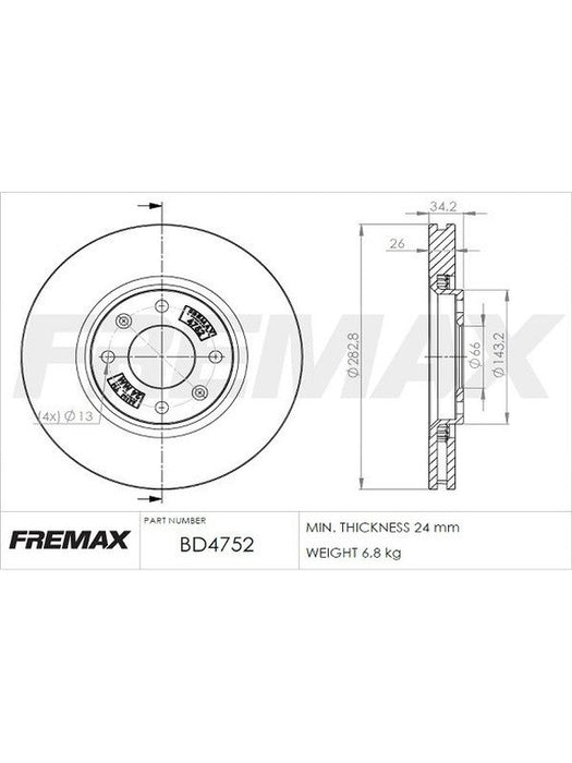 Fremax Brake Disc Front Pair BD-4752 Fremax - Micks Gone Bush
