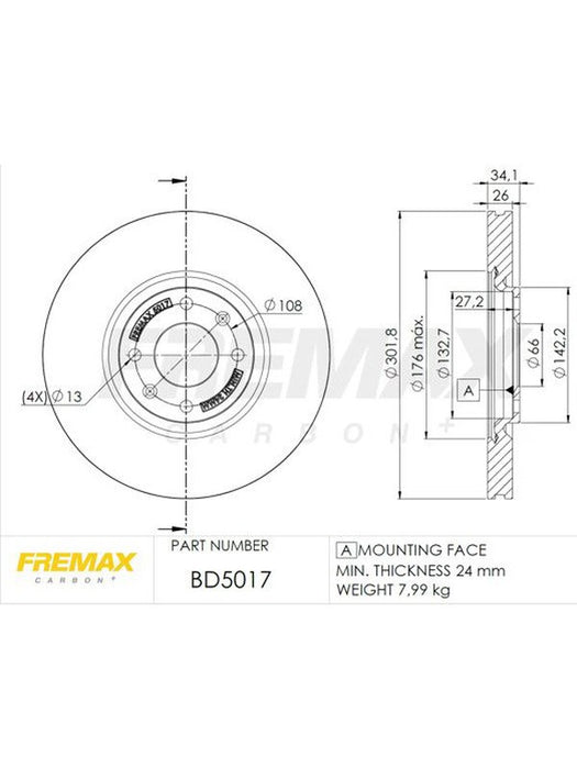 Fremax Brake Rotor Vented Pair Front BD-5017 Fremax - Micks Gone Bush