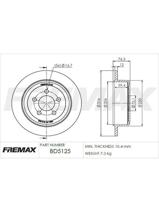Fremax Brake Disc Rear Pair BD-5125 Fremax - Micks Gone Bush