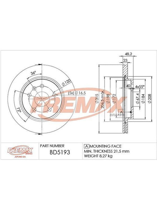 Fremax Brake Rotor Vented Pair Rear BD-5193 Fremax - Micks Gone Bush