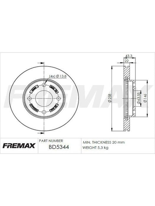 Fremax Brake Disc Front Pair BD-5344 Fremax - Micks Gone Bush