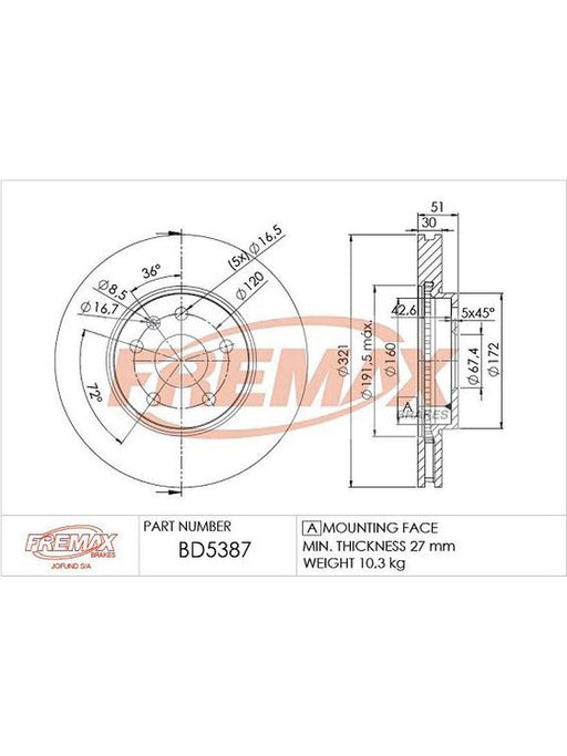 Fremax Brake Disc Front Each BD-5387 Fremax - Micks Gone Bush