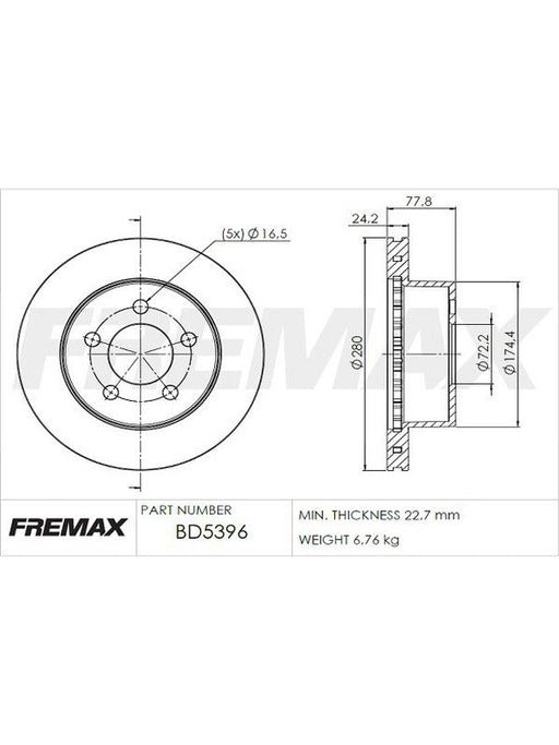 Fremax Brake Disc Front Each BD-5396 Fremax - Micks Gone Bush