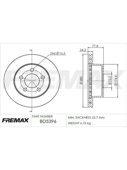 Fremax Brake Disc Front Each BD-5396 Fremax - Micks Gone Bush