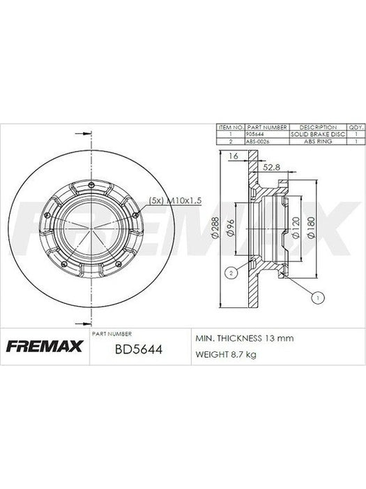 Fremax Brake Disc Rear Each BD-5644 Fremax - Micks Gone Bush