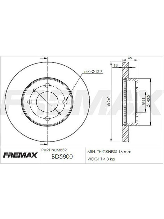 Fremax Brake Disc Front Pair BD-5800 Fremax - Micks Gone Bush