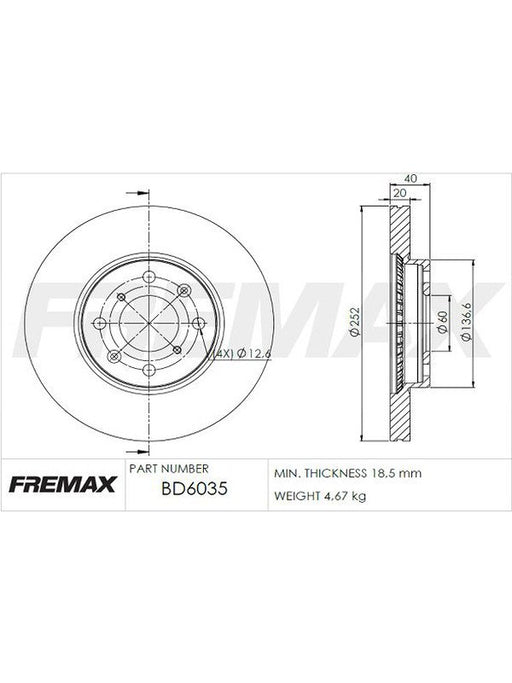 Fremax Brake Disc Front Pair BD-6035 Fremax - Micks Gone Bush