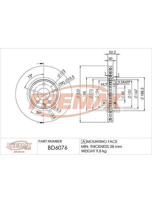 Fremax Brake Disc Front Each Audi Q5 BD-6076 Fremax - Micks Gone Bush
