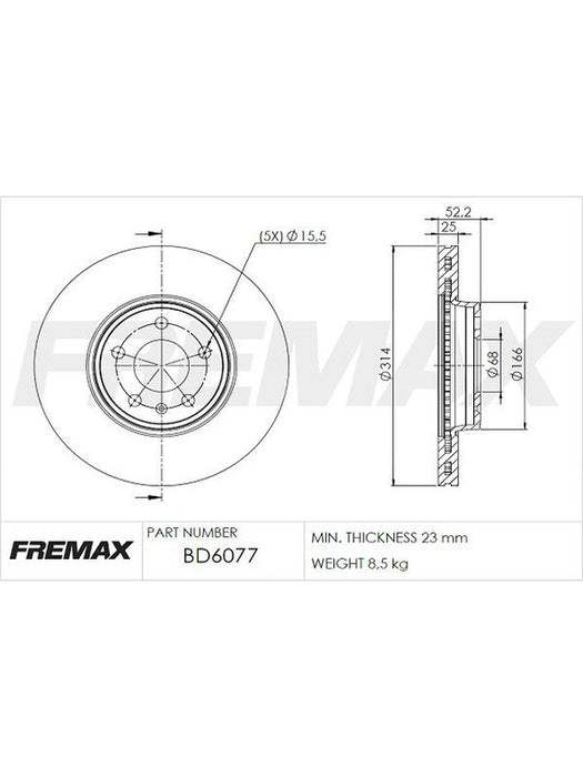 Fremax Brake Disc Front Pair Audi A4 B8 BD-6077 Fremax - Micks Gone Bush
