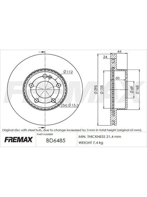 Fremax Brake Disc Front Pair Mercedes C200 W205 BD-6485 Discs Fremax - Micks Gone Bush