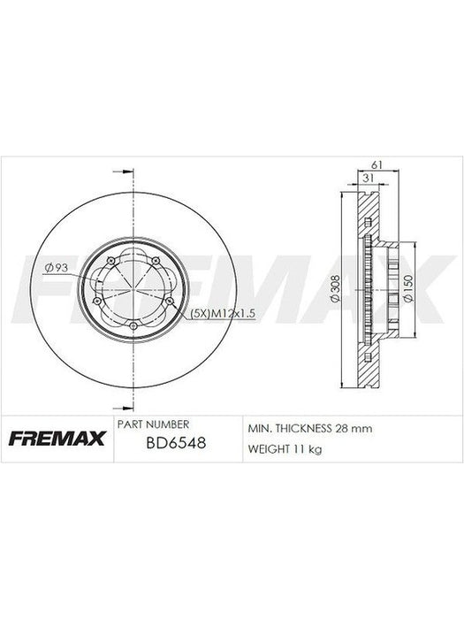 Fremax Brake Disc Front Each BD-6548 Fremax - Micks Gone Bush