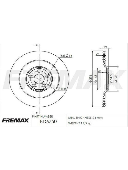 Fremax Brake Disc Rear Each BD-6750 Fremax - Micks Gone Bush