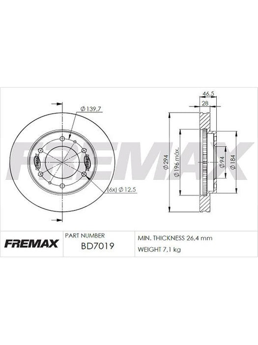 Fremax Brake Disc Front Pair BD-7019 Fremax - Micks Gone Bush