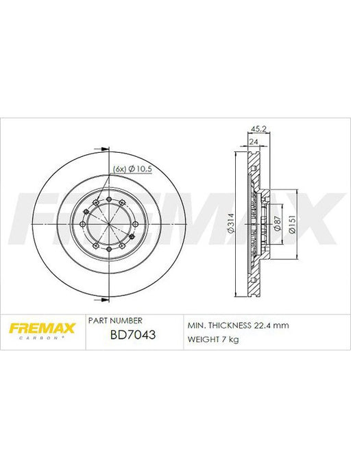 Fremax Brake Disc Front Pair BD-7043 Fremax - Micks Gone Bush