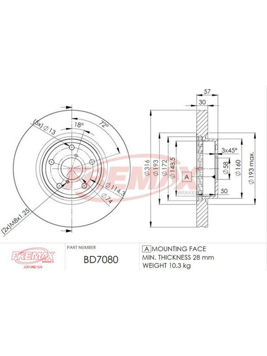 Fremax Brake Disc Front Each BD-7080 Fremax - Micks Gone Bush