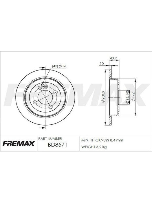 Fremax Brake Disc Rear Pair Mini R50 Cooper, One BD-8571 Fremax - Micks Gone Bush