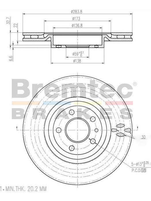 Bremtec Euro-Line Disc Brake Rotor (Pair) 283.8mm BDR10030EL Discs Bremtec - Micks Gone Bush