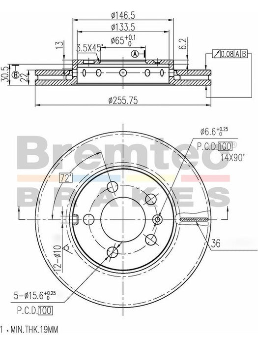 Bremtec Euro-Line Disc Brake Rotor (Pair) 256mm BDR10190EL Discs Bremtec - Micks Gone Bush