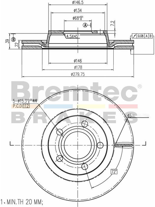 Bremtec Euro-Line Disc Brake Rotor (Single) 279.75mm BDR10310EL Discs Bremtec - Micks Gone Bush