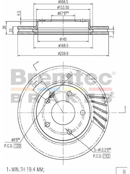 Bremtec Euro-Line Disc Brake Rotor (Pair) 259.9mm BDR10350EL Discs Bremtec - Micks Gone Bush