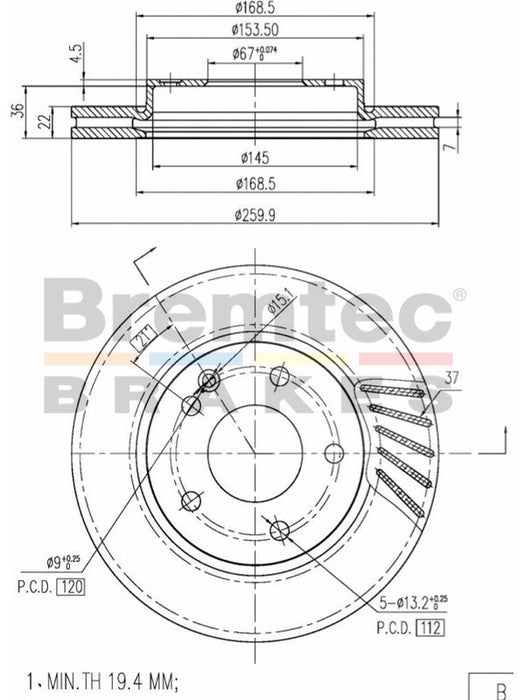 Bremtec Euro-Line Disc Brake Rotor (Pair) 259.9mm BDR10350EL Discs Bremtec - Micks Gone Bush