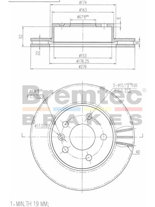 Bremtec Euro-Line Disc Brake Rotor (Pair) 275.8mm BDR10380EL Discs Bremtec - Micks Gone Bush