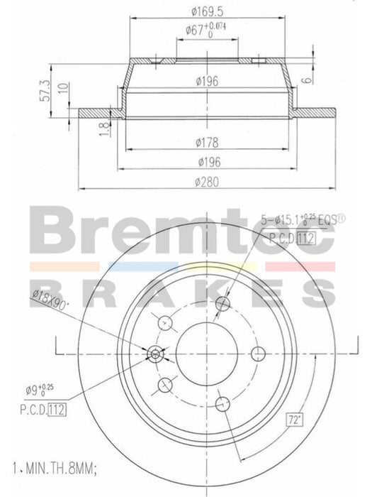 Bremtec Euro-Line Disc Brake Rotor (Pair) 280mm BDR10400EL Discs Bremtec - Micks Gone Bush