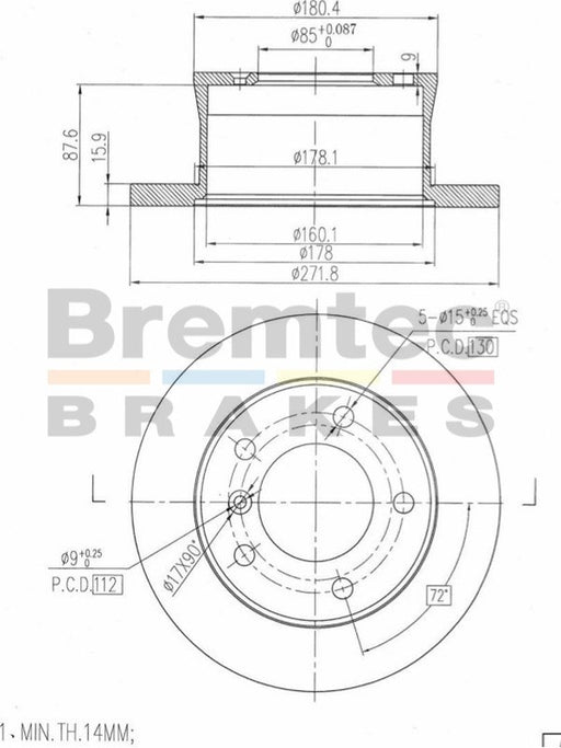 Bremtec Euro-Line Disc Brake Rotor (Single) 271.2mm BDR10750EL Discs Bremtec - Micks Gone Bush